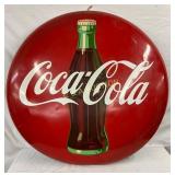 48-Inch Metal Coca-Cola Button Sign with Bottle Dn