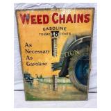 Early 17×24 Tin Weed Chains Gasoline Pricing Sig