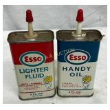 Two Esso 4 Oz. Metal Cans: Lighter Fluid and Handl
