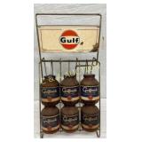 Gulf Oil Jar Rack Display with Nine Original 1-Qua