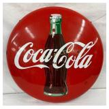 24-Inch Coca-Cola Porcelain Button Sign with Bottl