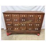 Oak Apothecary Cabinet with 38 Drawers and Porcela