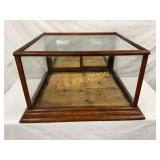 Oak Countertop Showcase with Glass Panels and Slid