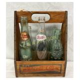 Wooden Pepsi-Cola Carrier With Assorted Bottles