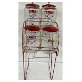 Lance Four-Jar Display Rack with Red Metal Lids an