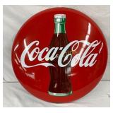 24-Inch Porcelain Coca-Cola Button Sign with Bottl