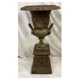 Two-Piece Bronze Garden Urn with Ornate Detailing,