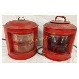 Red Metal Ship Lanterns with Fresnel Lenses, 11×12