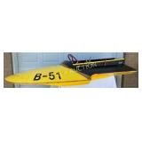 9-Foot Early Wooden Speedboat with Yellow and Blac