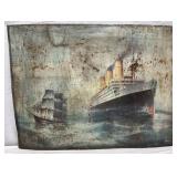 Maritime Scene Painting on 40 x 29 1/2 Inch Metal