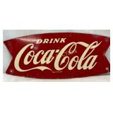 Early Coca-Cola Fishtail Sign, 12 x 5 Inches