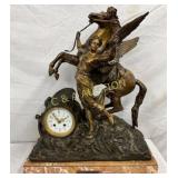 Bronze Figural Clock with Winged Horse and Female