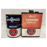 Two Gulf Oil Cans 5qts, 2gallon