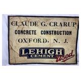 28×19 Embossed Early Metal Lehigh Cement Advertisi