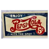 Emb. Early Pepsi-Cola Double Dot 5 Cent Sign, 56×