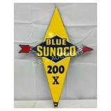 Blue Sunoco Porc. Pump Plate Sign, 15in x 21in