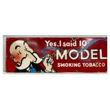 Model Tobacco Porcelain Sign, 30 x 10 Inches