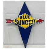 Porc. Blue Sunoco Pump Plate Sign, 19in x 22 1/2in