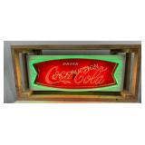 Coca-Cola Porc. Fishtail Sign with Red and Green N