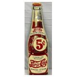 Pepsi-Cola Die-Cut 5¢ Bottle Sign, Self-Framed 13×