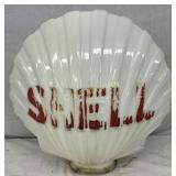 Shell Milk Glass Globe with Red Lettering, 17in x