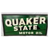 Metal Quaker State Motor Oil Sign with Wooden Fram