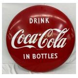 36in. Porc. Coca-Cola Button Sign, Drink Coca-Col