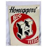 Emb. Honegger's Big H Feeds Metal Sign, 12×17in.