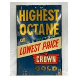 Crown Gold SS Metal Gasoline Sign, 22 x 35in.