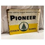 Vintage Pioneer Chain Saws Metal Advertising Sign