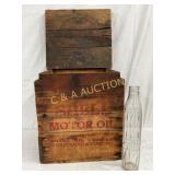 Golden Shell Motor Oil Wooden Crate with Org. Shel