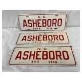 3-1968 North Carolina Asheboro City License Plates