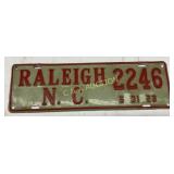 1928 Raleigh, N.C. Porcelain License Plate