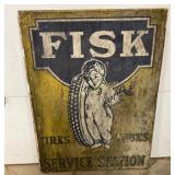 Early Smaltz Wooden Fisk Tire Service Sign, 29 1/2
