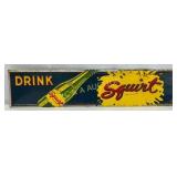 Emb. 1958 Squirt Soda Tin Tacker Sign, 18×4