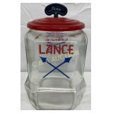 Tall Lance Glass Jar with Original Red Lid and Pea