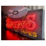 Large Metal Spins CDs Tapes' Neon Store Sign with