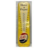 Pepsi-Cola Embossed Cap Metal Thermometer, 7 x 27
