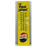 Early Pepsi-Cola Emb Metal Thermometer, 7 x 27 in.