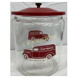 Gordon's Glass Cracker Jar with Org. Red Metal Lid