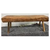 Early Handcrafted Wooden Bench with Carved Face Mo