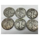 6 Pre-1964 90% Silver Walking Liberty Half Dollars