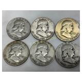 6 Pre-1964 90% Silver Franklin Half Dollars, 1951-