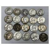 20 90% Silver Washington Quarters, Dated 1948-1964