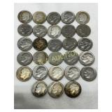 28 Roosevelt Silver Dimes, Various Dates and Condi