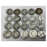 20 Pre-1964 90% Silver Washington Quarters (1936-1