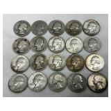 20 Pre-1964 90% Silver Washington Quarters (1934-1