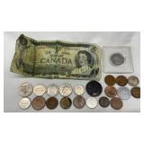 Currency Lot Featuring One Canadian Dollar Note an