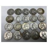 20 Pre-1964 90% Silver Washington Quarters (1940-1
