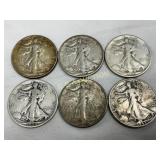6 Pre-1964 90% Silver Walking Liberty Half Dollars